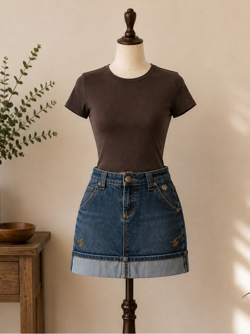 Vintage Y2K Apple Bottoms Denim Mini Skirt 7/8 McBling Embroidered 2000s